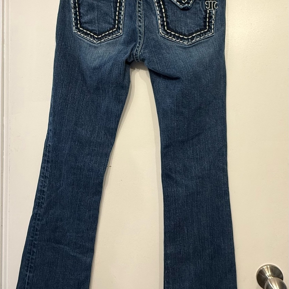 Miss Me Bootcut Jeans Size 28 Thick Stitch Embellished Pocket Medium Wash - Picture 3 of 6
